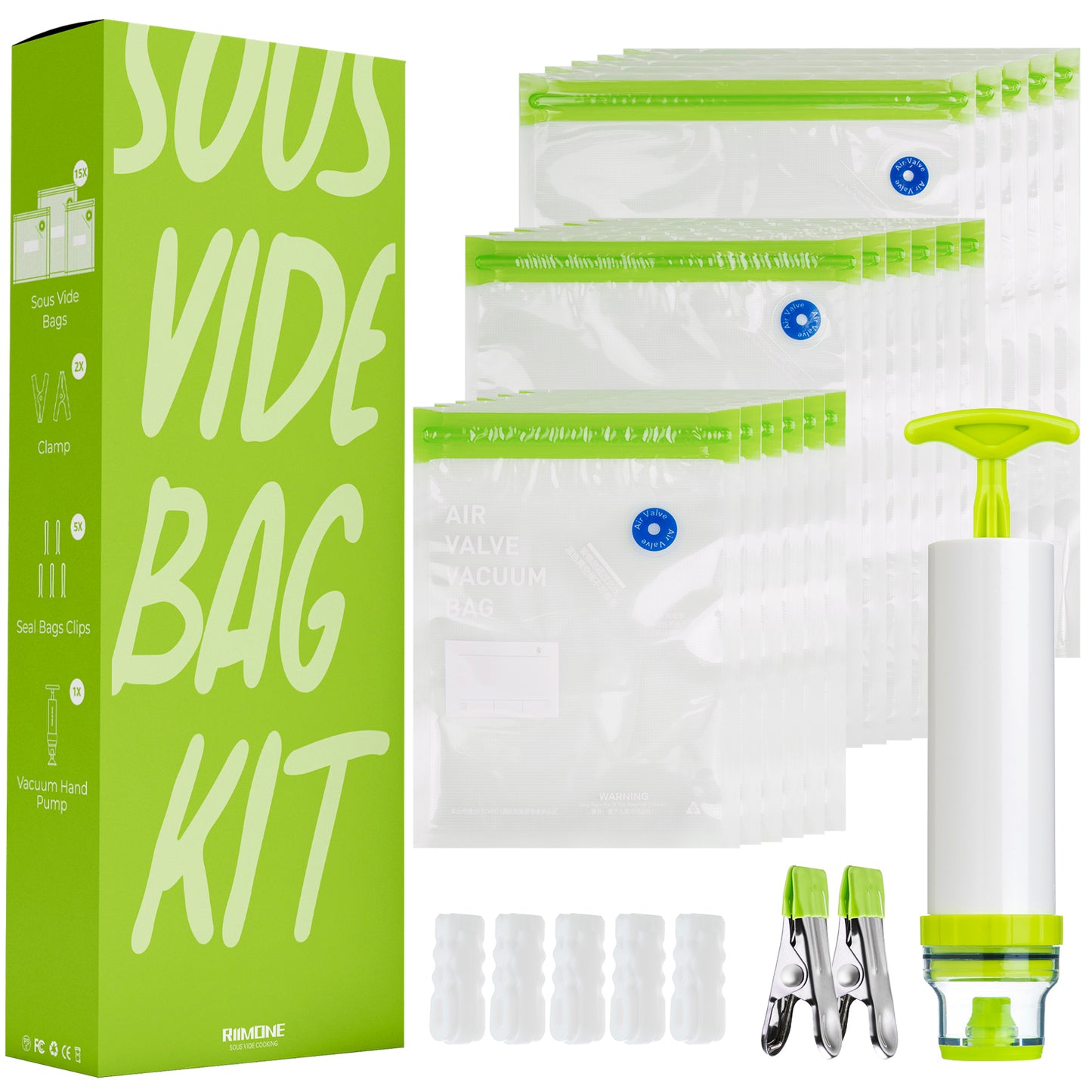 Sous Vide Bags, RIIMONE 15 pack Sous Vide Kits